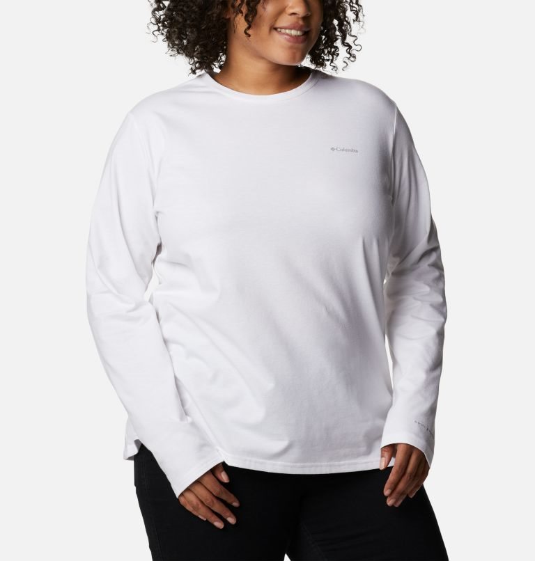 Women's Columbia Sun Trek Long Sleeve Sweatshirts White | Plus Size CA-J1360
